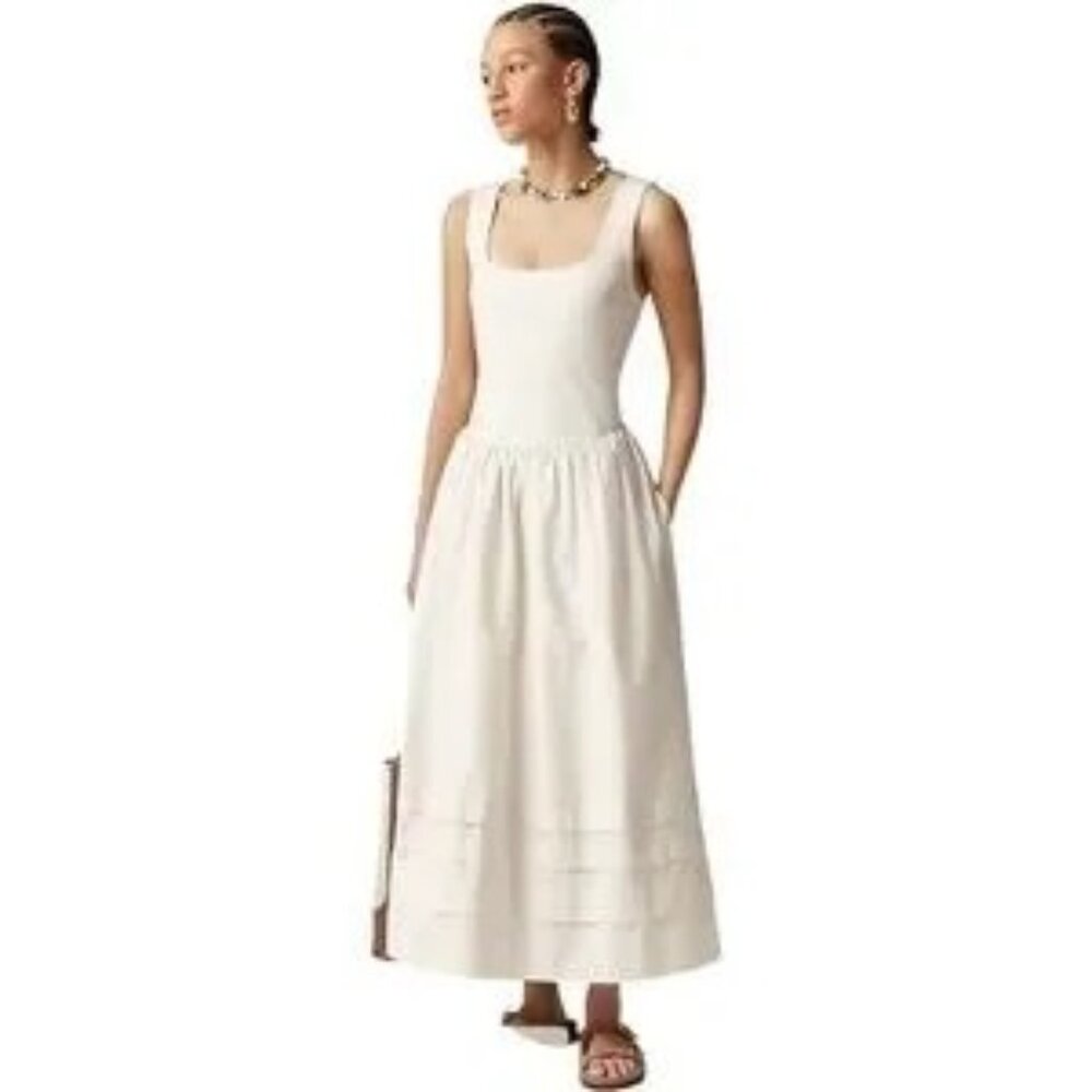 J.Crew Sleeveless Pintuck Hem Midi Drop-Waist Mixy Dress - Natural - XS